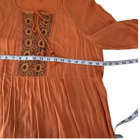 Daniel Rainn Women SZ M Orange Boho Peasant Top Embroidered Front & Tie Neck - Picture 5 of 15